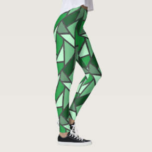 Shades of green stained glass pattern leggings