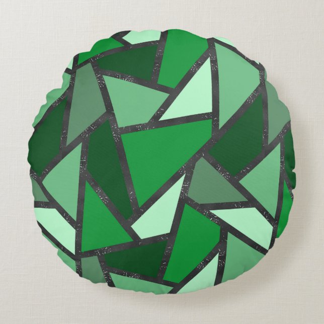 Shades of green stained glass pattern round cushion (Front)