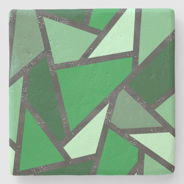Shades of green stained glass pattern stone coaster (Front)