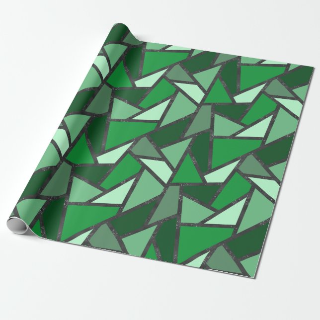 Shades of green stained glass pattern wrapping paper (Unrolled)