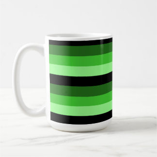 Shades of Green Stripes with Black Coffee Mug