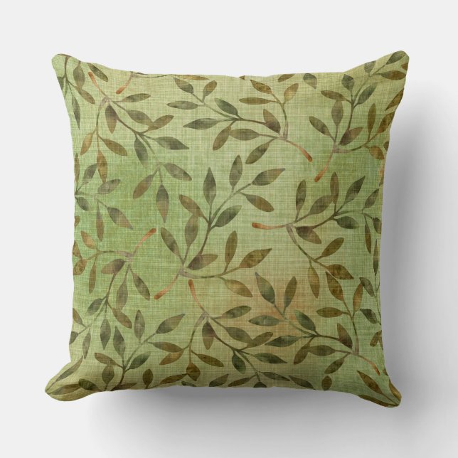 SHADES OF GREEN WITH BRANCHES & LEAVES CUSHION (Front)