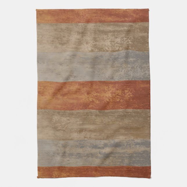Shades of Grey and Orange Ombre Striped Tea Towel (Vertical)