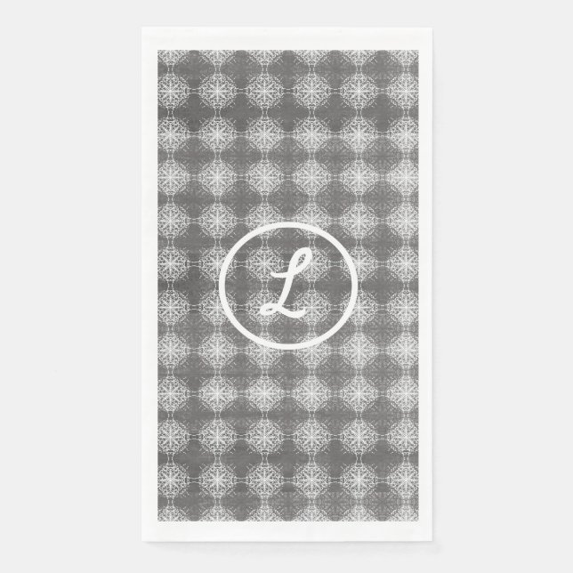 Shades of Grey and White Lace Monogram Napkin (Front)