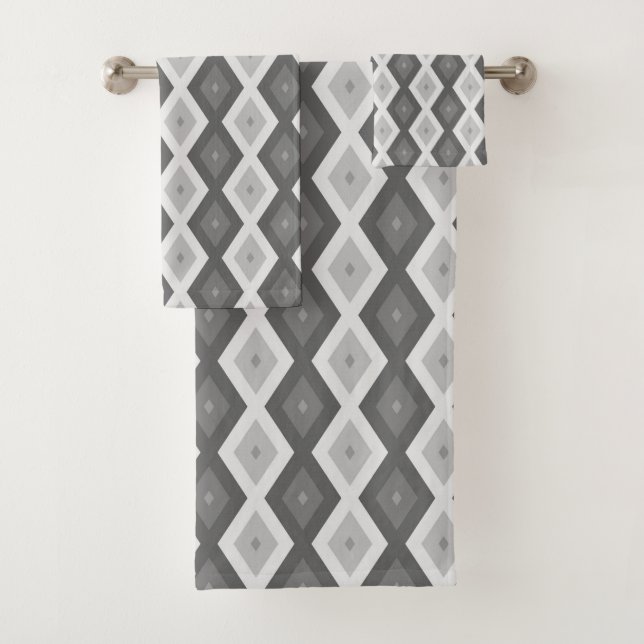 Shades of grey diamond pattern bath towel set (Insitu)