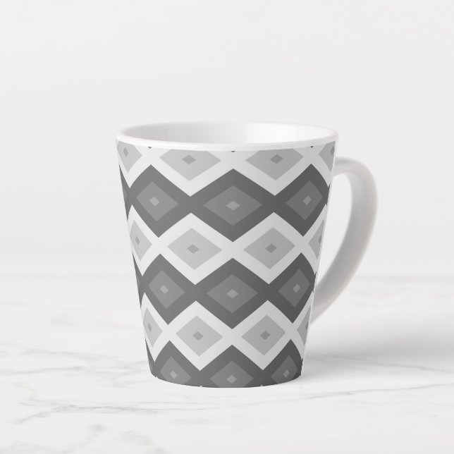 Shades of grey diamond pattern latte mug (Right Angle)