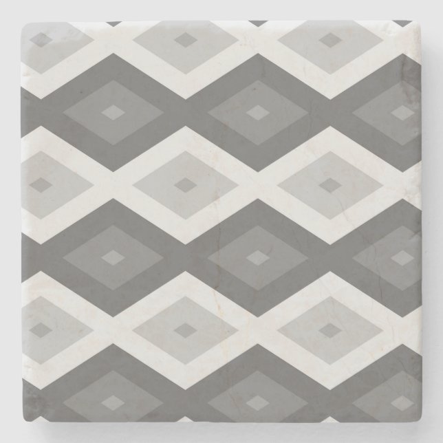 Shades of grey diamond pattern stone coaster (Front)