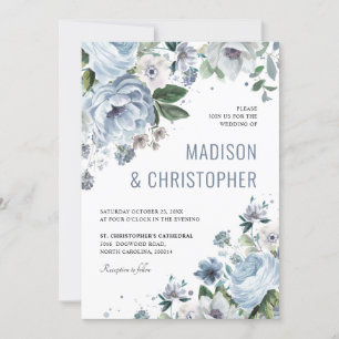 Shades of Grey Dusty Blue Winter Rustic Wedding    Invitation