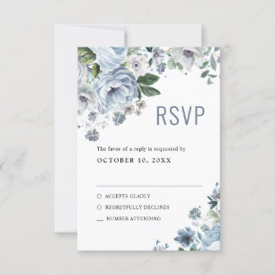 Shades of Grey Dusty Blue Winter Rustic Wedding RS RSVP Card