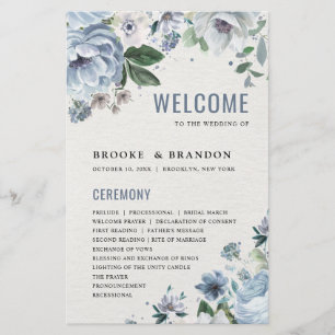 Shades of Grey Dusty Blue Winter  Wedding Program