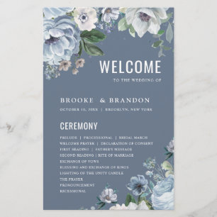 Shades of Grey Dusty Blue Winter  Wedding Program