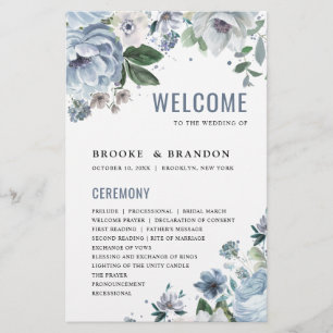 Shades of Grey Dusty Blue Winter  Wedding Program
