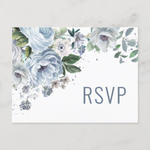 Shades of Grey Dusty Blue Winter Wedding RSVP Pos Postcard