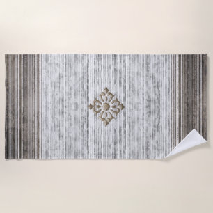 Shades of Grey Marble & Stripe Pattern Beach Towel