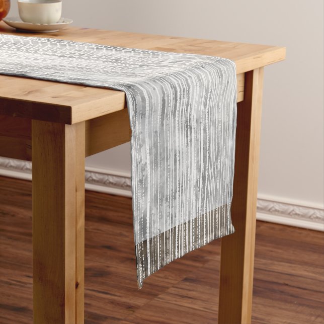 Shades of Grey Marble & Stripe Pattern Long Table Runner (In Situ)