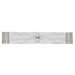 Shades of Grey Marble & Stripe Pattern Monogram Long Table Runner