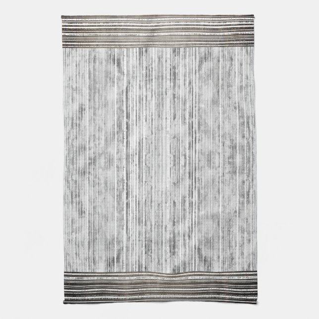 Shades of Grey Marble & Stripe Pattern Tea Towel (Vertical)