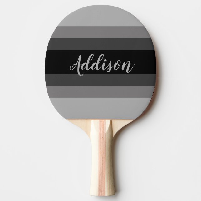 Shades of Grey Ombre Stiped Custom Ping Pong Paddle (Front)