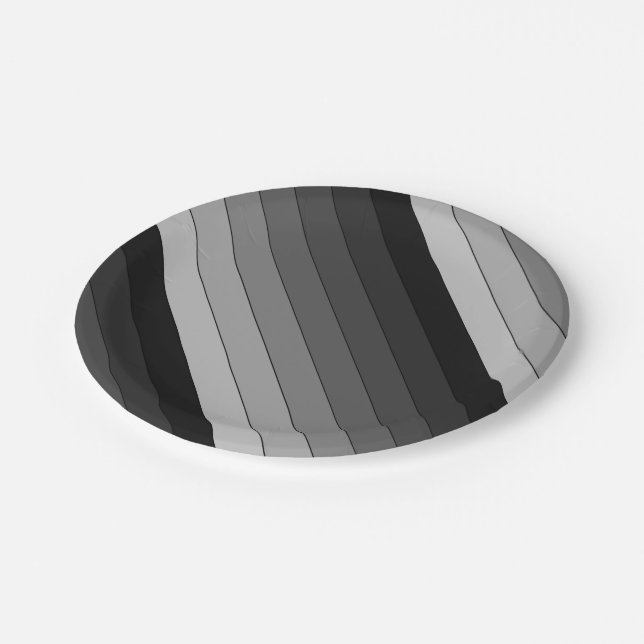 Shades of Grey Stripes Pattern Elegant Paper Plate (Angled)