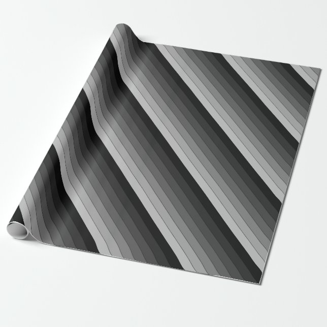 Shades of Grey Stripes Pattern Elegant Wrapping Paper (Unrolled)