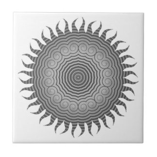 Shades of Grey Sun Mandala Ceramic Tile