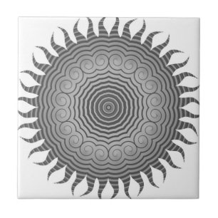 Shades of Grey Sun Mandala Ceramic Tile