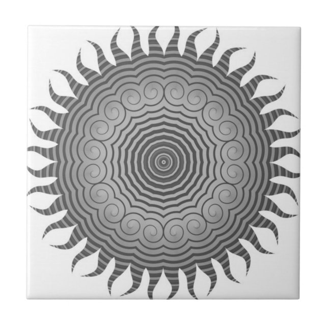 Shades of Grey Sun Mandala Ceramic Tile (Front)