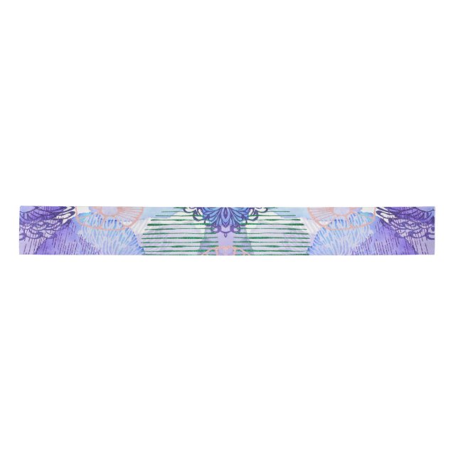 Shades of Lavender and Green Abstract Flowers  Satin Ribbon (Front)