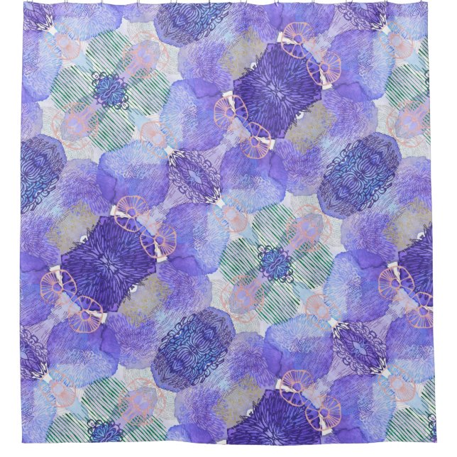 Shades of Lavender and Green Abstract Flowers  Shower Curtain (Front)