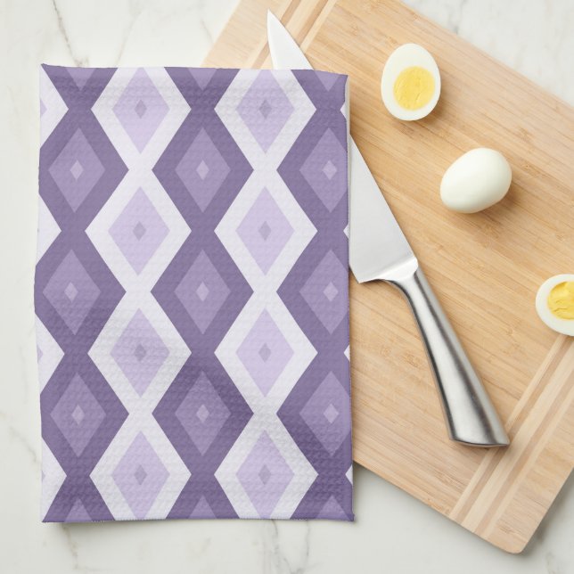 Shades of lavender diamond pattern tea towel (Quarter Fold)
