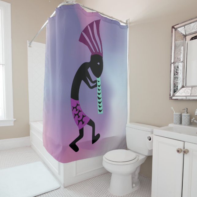 Shades of Lavender Simple Kokopelli  Shower Curtain (In Situ)