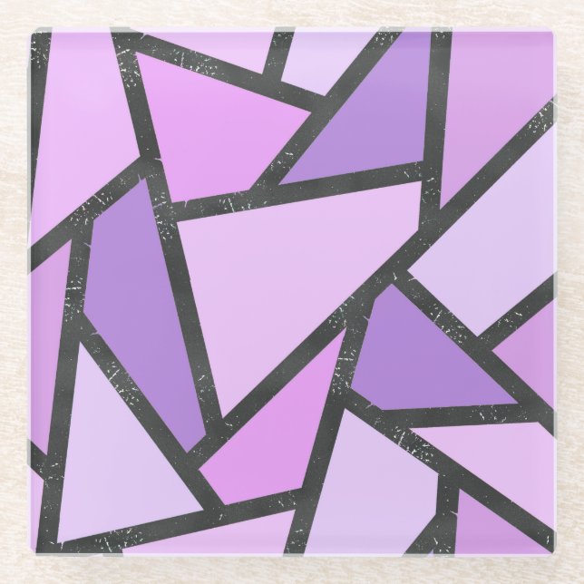 Shades of lilac stained glass pattern coaster (Front)