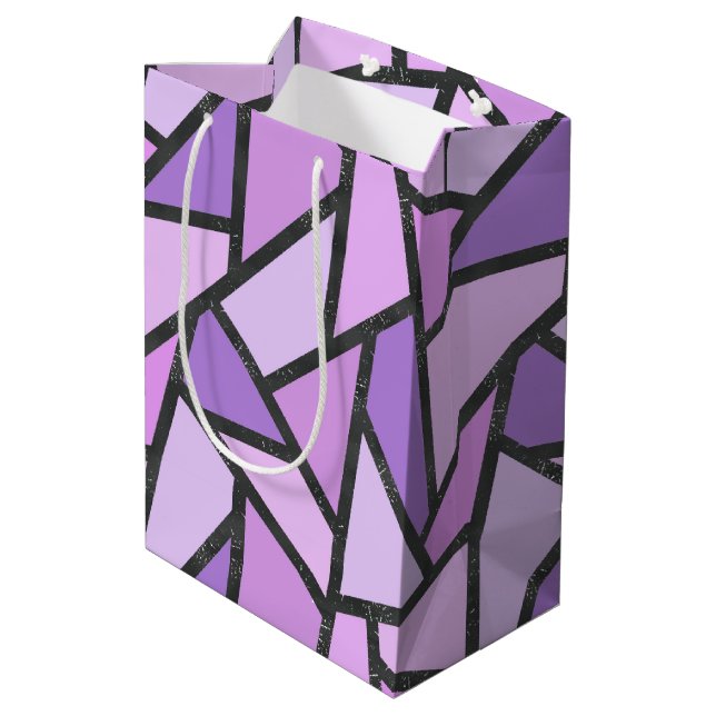 Shades of lilac stained glass pattern medium gift bag (Back Angled)