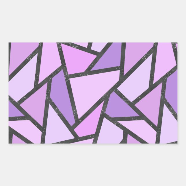 Shades of lilac stained glass pattern rectangular sticker (Front)