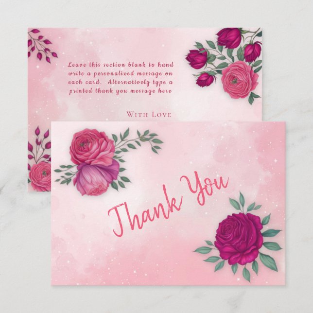 Shades of Magenta Pink Rose Modern Floral Boho  Thank You Card (Front/Back)