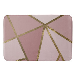 Shades of Mauve Pink & Gold Bronze Geometric Glam Bath Mat