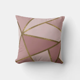 Shades of Mauve Pink & Gold Bronze Geometric Glam Cushion