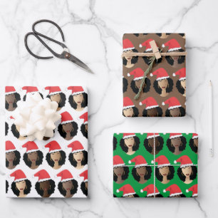 Shades of Melanin, Black Women, Christmas Hats Wrapping Paper Sheet