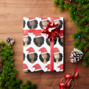 Shades of Melanin Black Women Christmas Santa Hats Wrapping Paper