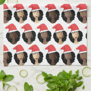 Shades of Melanin, Black Women, Merry Christmas Tea Towel