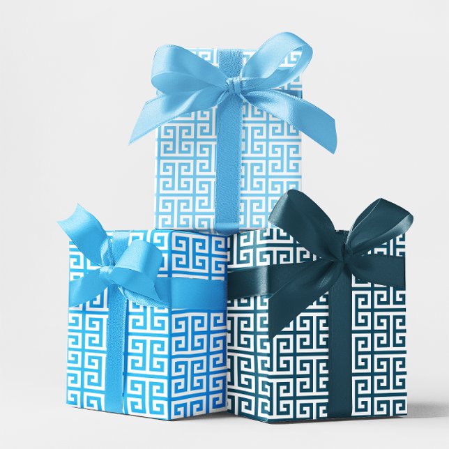 Shades of Ocean Blue Greek Key Wrapping Paper Sheet (Shades of Ocean Blue Greek Key Wrapping Paper Sheets)