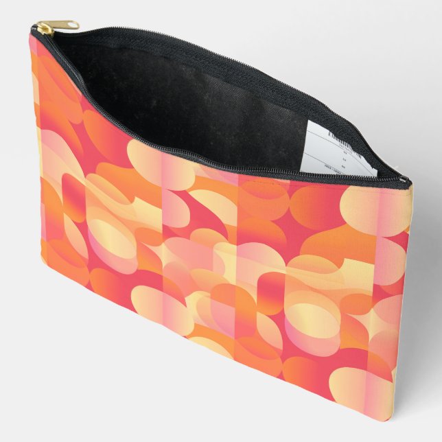SHADES OF ORANGE AND PINK ABSTRACT CIRCLES ACCESSORY POUCH (Open)