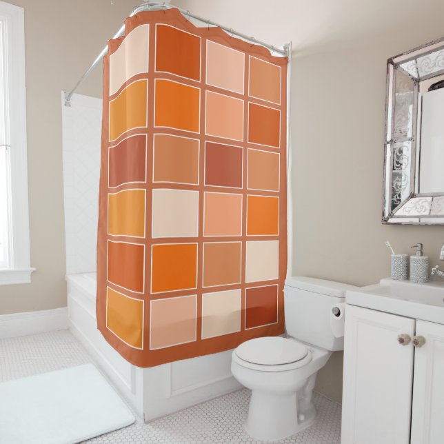 Shades of Orange Blocks Shower Curtain (In Situ)