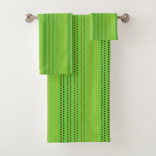 Shades of Orange Dots with Lime Green Background Bath Towel Set
