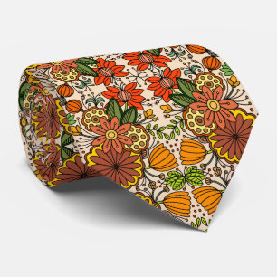 Shades of Orange Flower Garden Folk Art Tie