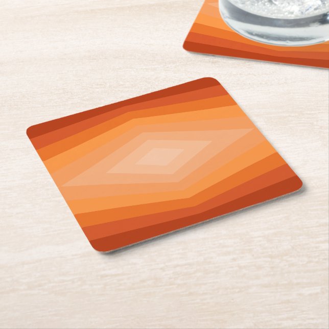 Shades Of Orange Geometric Abstract Art Square Paper Coaster (Angled)