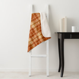 Shades Of Orange Plaid Sherpa Blanket