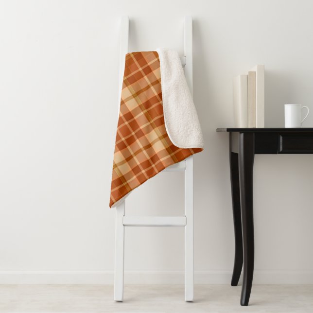 Shades Of Orange Plaid Sherpa Blanket (In Situ)