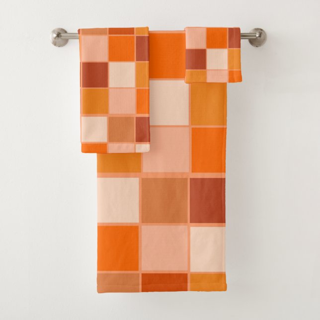 Shades of Orange Squares Bath Towel Set (Insitu)