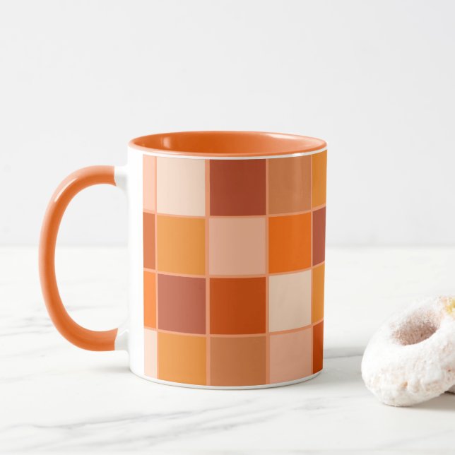 Shades of Orange Squares   Mug (With Donut)